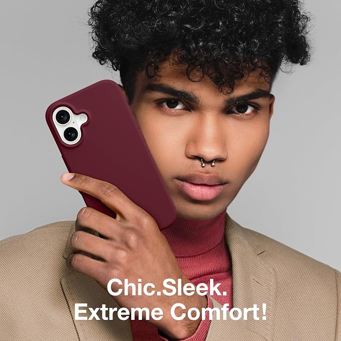 GONEZ Magnetic for iPhone 17 Case, Compatible with MagSafe, [Screen Protector + Camera Lens Protector], Liquid Silicone Anti-Scratch Shockproof Protective Phone Case 6.3 inch, Maroon
