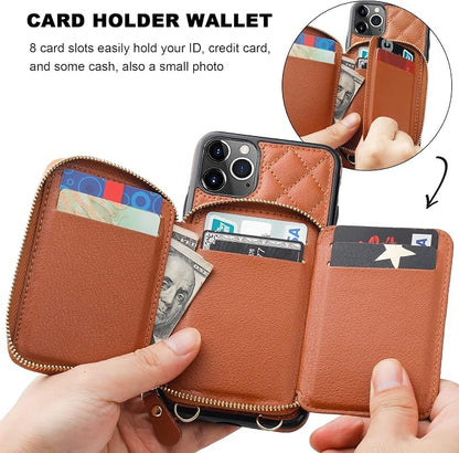 Bocasal Crossbody Wallet Case for iPhone 11 Pro Max, RFID Blocking PU Leather Zipper Handbag Purse Flip Cover, Kickstand Folio Case with Card Slots Holder Wrist Strap Lanyard 6.5 Inch (Brown)