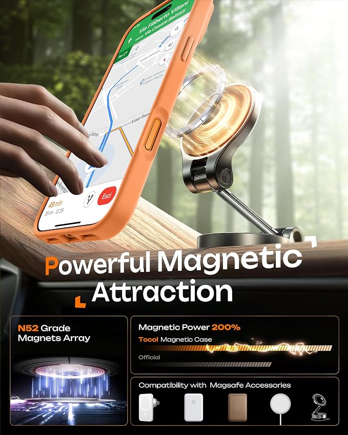 TOCOL for iPhone 17 Pro Max Case, Compatible with Magsafe Charger, Full Camera Protection, Translucent Matte for iPhone 17 Pro Max Phone Case 6.9 inch (Orange)