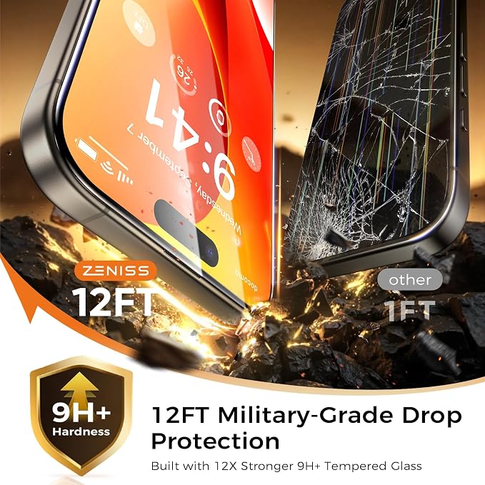 NeverBreak 9H+ Hardness for iPhone 15 Pro Screen Protector 12FT Military Grade Protection (Scratch, Shatter, Drop Resistance) 15 Pro Tempered Glass Full Edge Coverage 6.1" 2 Pack with De-Bubble Card