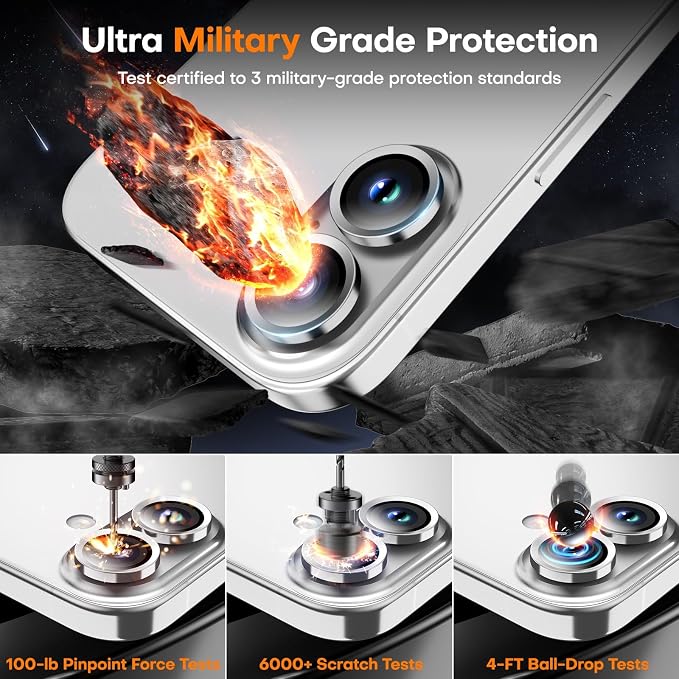 Camera Lens Protector for iPhone 17/16/16 Plus,Tempered Glass Metal Individual Camera Cover Screen[Anti-drop] Case Friendly- White
