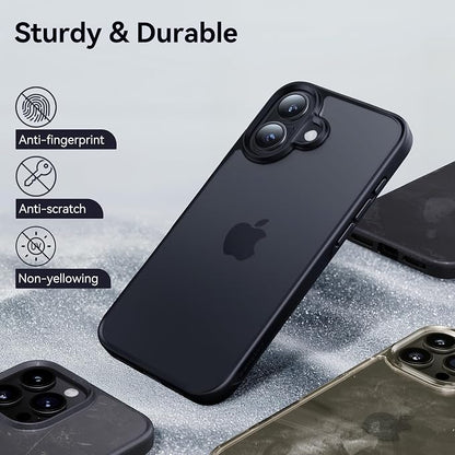 CASEKOO for iPhone 16 Case, [Never Yellow Technology] [Mil-Grade Drop Protection] Translucent Slim Cover Women Men for iPhone 16 Case Phone Case 6.1 inch, Frosted Black