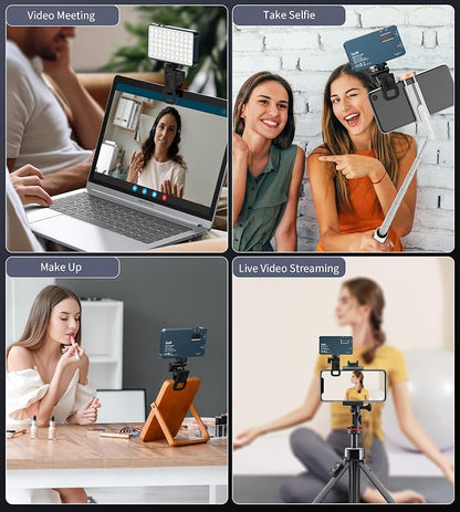 Selfie Light, 96 LED Phone Light with Metal Hotshoe & Clip, 1500mAh Rechargeable 360° Full Color 21 Scenes RGB Video Light for Phones, iPhone, Laptops, Cameras, Selfie, TikTok, Gifts for Men & Women