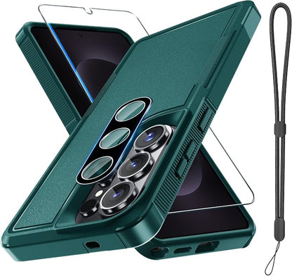 for Samsung Galaxy S26 Ultra Case with Screen Protector+Camera Lens Cover,Military Grade Heavy Duty Shockproof Phone Cover with Wrist Lanyard Strap for Samsung S26Ultra,Dark Green