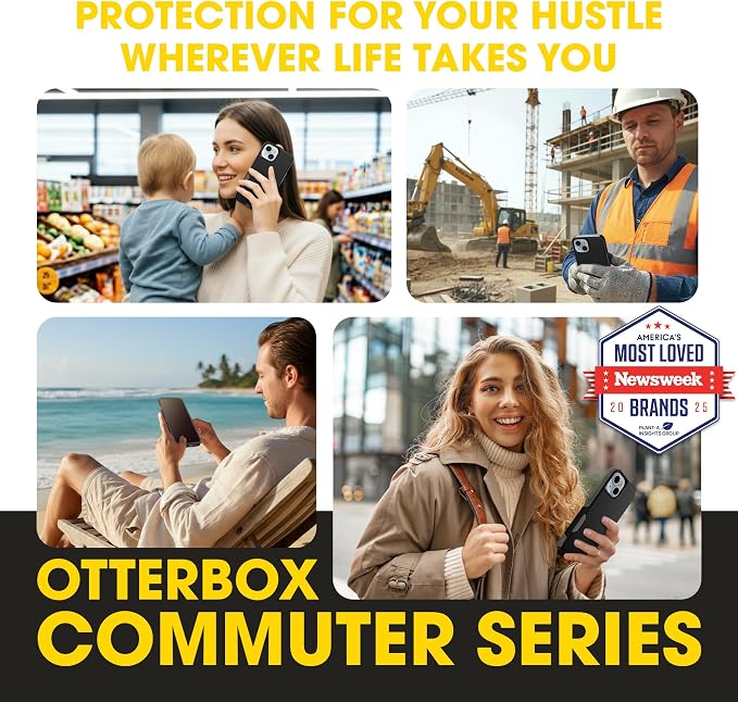 OtterBox iPhone 16e, 15, 14, & 13 Commuter Series Case - Slim & Tough, Pocket-Friendly, with Port Protection - Black/Grey
