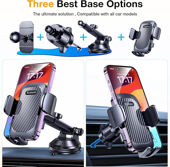 Romuto Phone Holders for Your Car Phone Holder Mount【Super Suction】Cell Phone Mount for Car Accessories for Women Men Windshield/Vent/Dash Truck Stand Desk Mount Clamp Holder for iPhone Samsung Camera