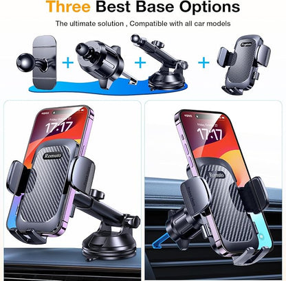Romuto Phone Holders for Your Car Phone Holder Mount【Super Suction】Cell Phone Mount for Car Accessories for Women Men Windshield/Vent/Dash Truck Stand Desk Mount Clamp Holder for iPhone Samsung Camera