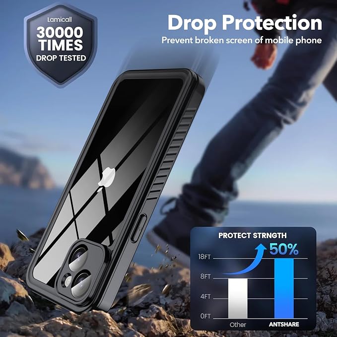 ANTSHARE for iPhone 14 Case, with [Built-in Privacy Screen Protector] [IP 68 Waterproof], Anti-Peeping Adsorption Full Body Double Protective Case for iPhone 14, Black
