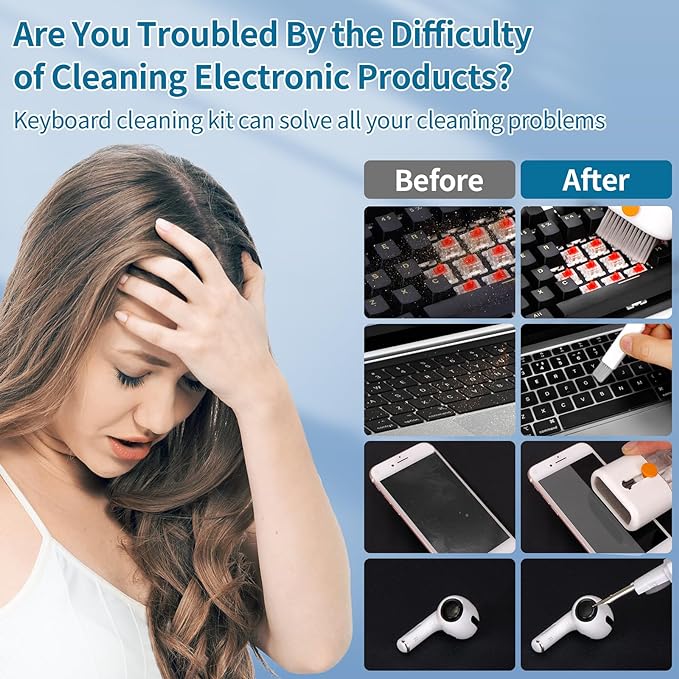 Keyboard Cleaner Laptop Cleaning Kit - All in One Computer Tech Cleaning Brush, Multi-Function Pc Accessories with Airpod Cleaning Kit, Electronic Laptop Screen Cleaner for MacBook, iPhone, Gaming