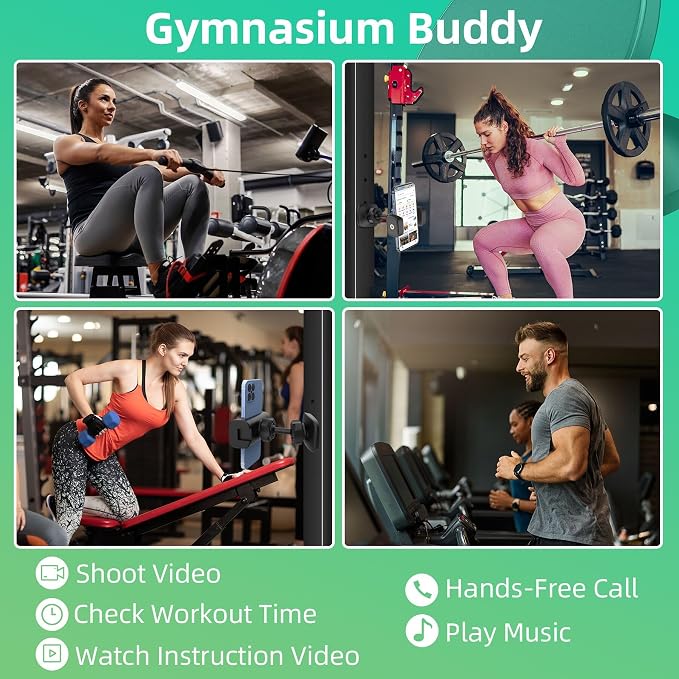 SEVENKA Gym Magnetic Phone Holder Compatible with iPhone, Samsung, Google Pixel, All Phone & Case, Portable Stretchable Magnetic Phone Mount, 360° Rotation Universal Phone Stand & Metal Pad