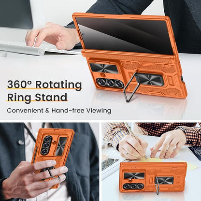 VEGO for Samsung Z Fold 7 Case Built-in Privacy Screen Protector, Orange | with Adjustable Kickstand & Slide Camera Cover[Hinge Cover]Full Body Shockproof Case for Samsung Galaxy Z Fold 7