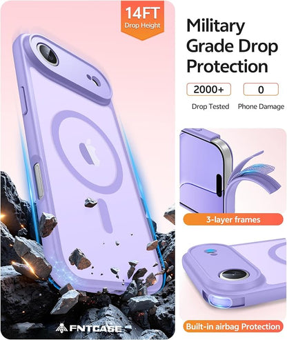 FNTCASE for iPhone Air Case: [Compatible with Magsafe] Translucent Matte Cases with [Full Camera Protection] [Screen Protector] Military Grade Shockproof Protective Phone Cover - Light Purple