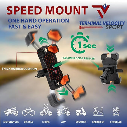 Terminal Velocity Sport - Motorcycle Phone Mount - Bike Cell Phone Holder - Bike Phone Mount, for iPhone & Android - Fits Harley Davidson, eBike, ATV, Bicycle - Incl. Mirror & Rain-Cover. (Blue)