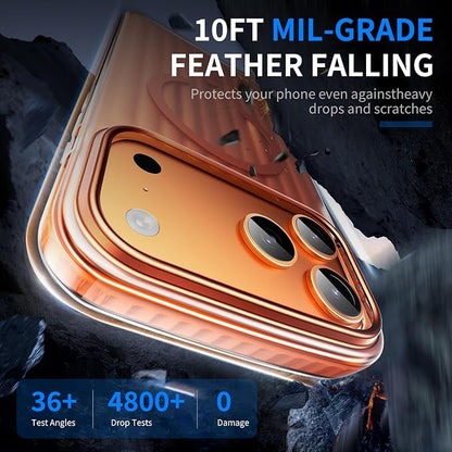 Strong Magnetic for iPhone 17 Pro Max case,1XLens Protector[10Ft Military-Grade Protection] Compatible with fit MagSafe Shockproof Slim Thin Cover case for iPhone 17 Pro Max 6.9 inch,Orange Metal