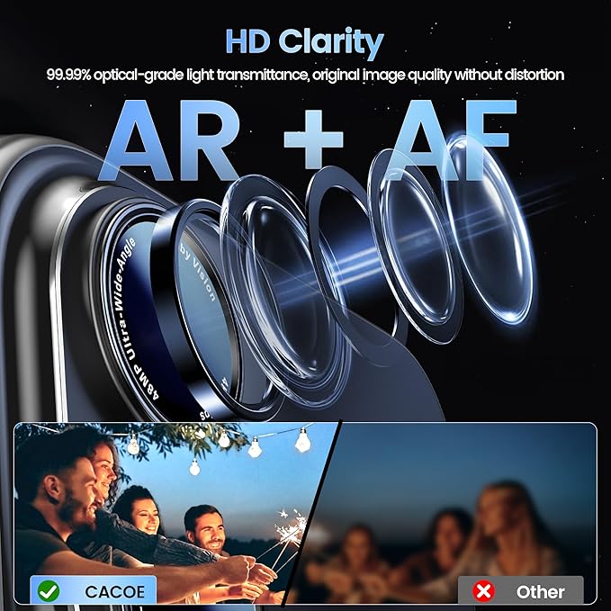 CACOE Camera Lens Protector for iPhone 16/16 Plus/17 - Metal Frame Tempered Glass Cover, [Anti-Scratch] [Drop-Proof][Strong-Adhesion] Camera Screen Cover (Black)