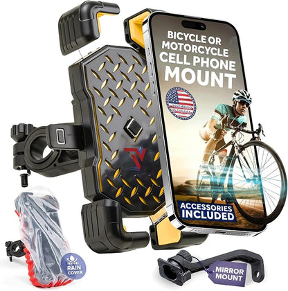 Terminal Velocity Sport Motorcycle Phone Mount - Bike Cell Phone Holder - Bike Phone Mount, for iPhone & Android - Fits Harley Davidson, eBike, ATV, Bicycle - Incl. Mirror & Rain-Cover