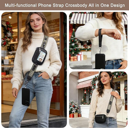 Clip and Go Cell Phone Pouch Lanyard Crossbody with Wallet | Adjustable Strap, Leather Purse Strap, Wrist Strap, For Women