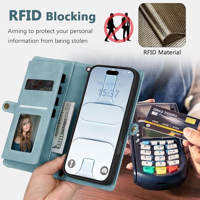 Wallet Case for iPhone Air with Card Holder/Crossbody Wallet/Strap,[RFID Blocking][Magnetic] PU Leather Phone Case for iPhone Air,6.5 in,Dream Blue