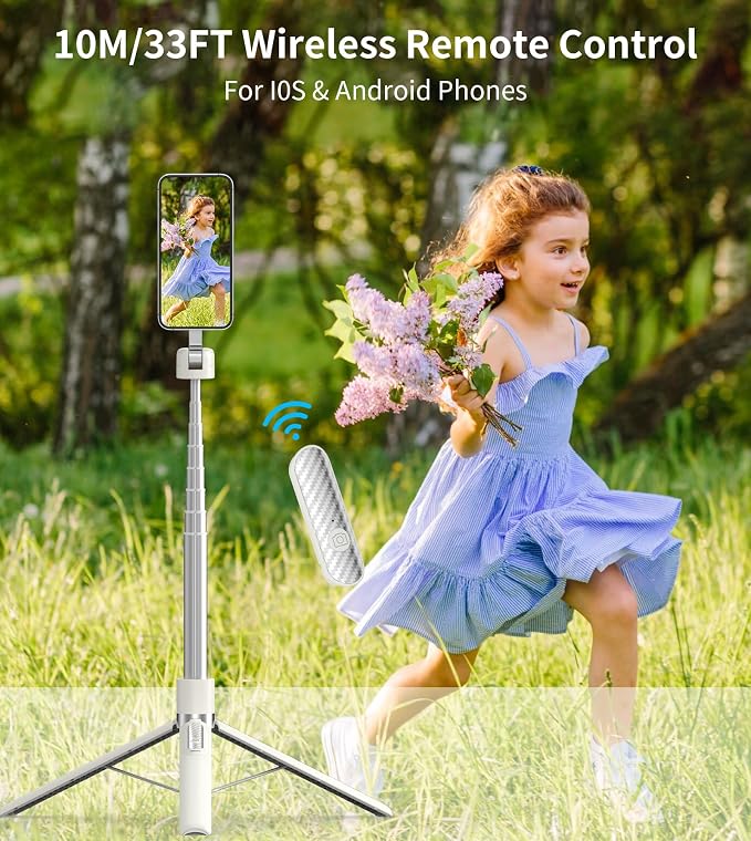 Phone Selfie Stick Tripod Rechargeable Remote, Portable Wireless Remotes Shutter Compatible with Smartphones for CX609 Tripod Beige Gray