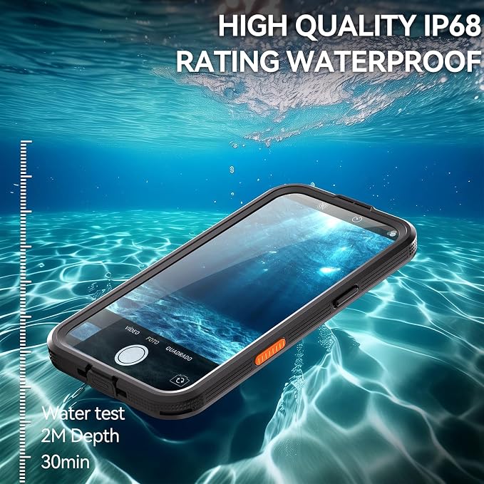 Omio for iPhone Air Waterproof Case Compatible with MagSafe, Magnetic Waterproof Full Body IP68 Underwater Case Built-in Screen Protector Military Grade Shockproof Cover for Men Women Black