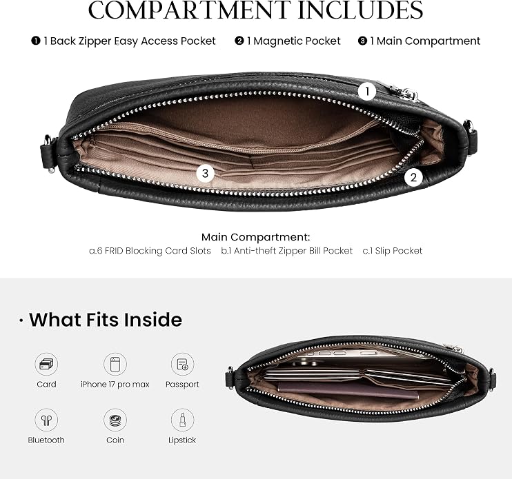 befen Genuine Leather Wristlet Wallet for Women Soft RFID Leather Clutch Purse with Built in Wallet Trendy Crossbody Bag