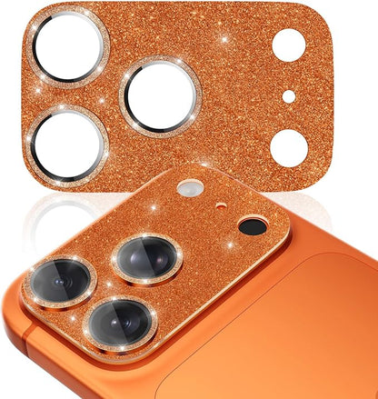 imluckies Compatible with iPhone 17 Pro Max Camera Lens Protector Bling, Ultra HD Tempered Glass Shiny Diamond Camera Plate Sparkle Screen Protection, 9H Anti-Scratch & Easy Install, Glitter Orange