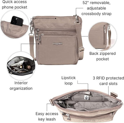 Baggallini Modern Pocket Crossbody Bag for Women, 8.5"x8.5" Handbag Purse with RFID, Lightweight Water-Resistant