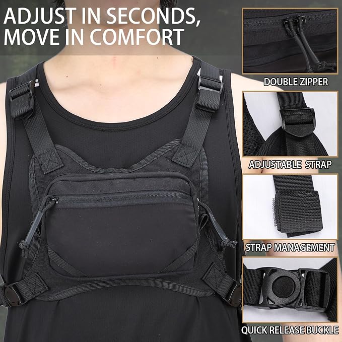 MGFLASHFORCE Chest Bag for Men and Women, Chest Rig Pack Front EDC Pouch Running Vest Phone Holder for Workout, Hiking and Outdoor Sports