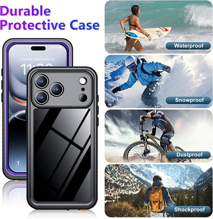 Temdan Compatible with iPhone 17 Pro Case,Waterproof Built-in Screen & Camera Protector IP68 Underwater Full Body 17FT Military Dropproof Shockproof Phone Case 6.3"-Purple/Clear