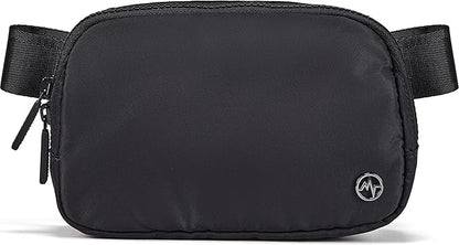 Pander Two Way Zipper Fanny Pack Nylon Everywhere Belt Bag for Women, Water Repellent Waist Packs, Crossbody Bags with Adjustable Strap (Black).