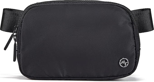 Pander Two Way Zipper Fanny Pack Nylon Everywhere Belt Bag for Women, Water Repellent Waist Packs, Crossbody Bags with Adjustable Strap (Black).