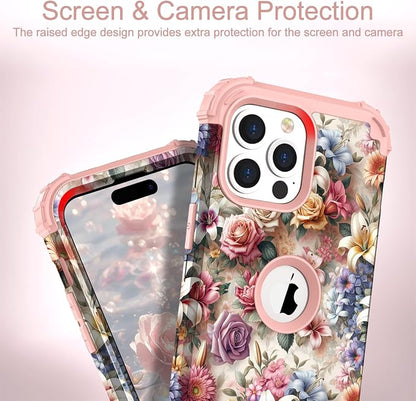Hocase for iPhone 14 Pro Max Case, Heavy Duty Shockproof Protection Soft Silicone Rubber+Hard Plastic Bumpers Hybrid Protective Case for iPhone 14 Pro Max 2022 - Joyful Flowers