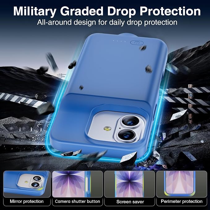 BOPPS Battery Case for iPhone 17,Ultra-Powerful 8500mAh Portable Rechargeable Protective Extended Charger Cover for iPhone 17 Charging Case-6.3inch，Blue