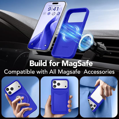 GONEZ Magnetic for iPhone 17 Pro Case, Compatible with MagSafe, [Screen Protector + Camera Lens Protector], Liquid Silicone Anti-Scratch Shockproof Protective Phone Case 6.3 inch, Cobalt Blue