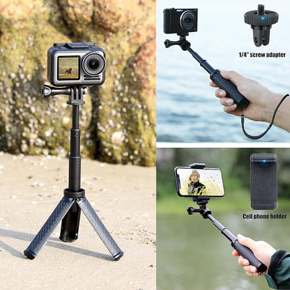 Mini Selfie Stick Tripod for GoPro Hero 13 12 11 10 9 8, Portable Handle Grip Action Camera Selfie Stick for DJI Osmo Action 6/5 Pro/4/AKASO Brave EK7000, Extension Pole Tripod for GoPro Max