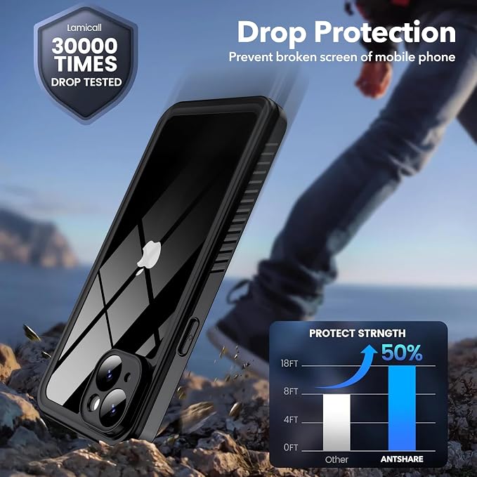 ANTSHARE for iPhone 15 Plus Case, with [Built-in Privacy Screen Protector] [IP 68 Waterproof], Anti-Peeping Adsorption Full Body Double Protective Case for iPhone 15 Plus, Black