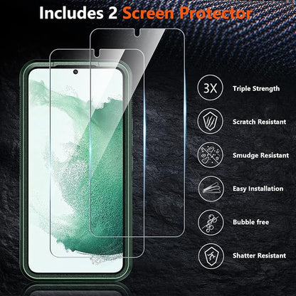 SPIDERCASE Designed for Samsung Galaxy S22 Case, [10 FT Military Grade Drop Protection],2 Pack [Tempered Glass Screen Protector+Camera Lens Protector] Heavy Duty Shockproof Case,Deep Green
