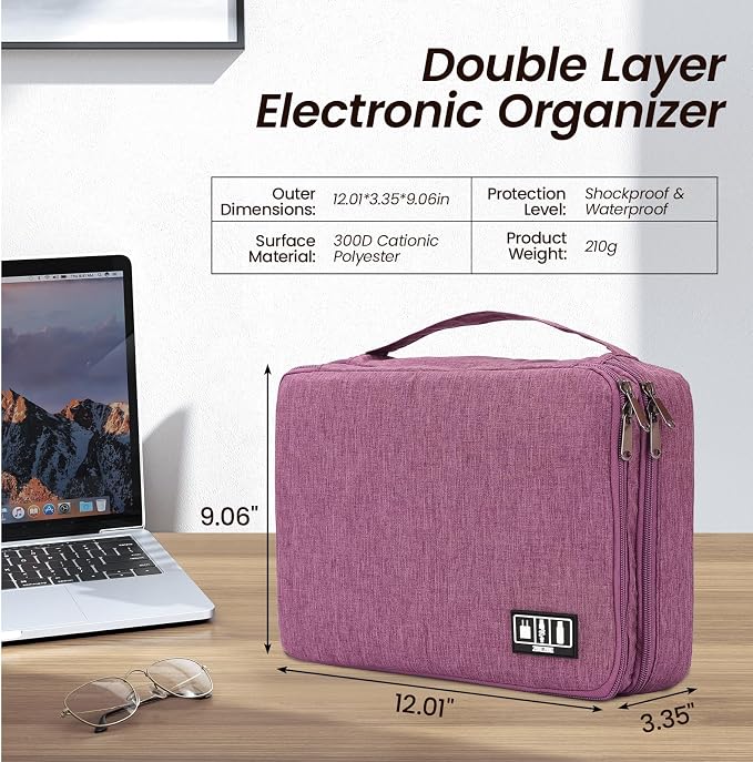 Large Electronic Organizer Travel Case, Double Layer Tech Pouch with Adjustable Dividers, Cable Organizer Bag for Charger, Power Bank, Hard Drive, Camera Gear and Travel Accessories