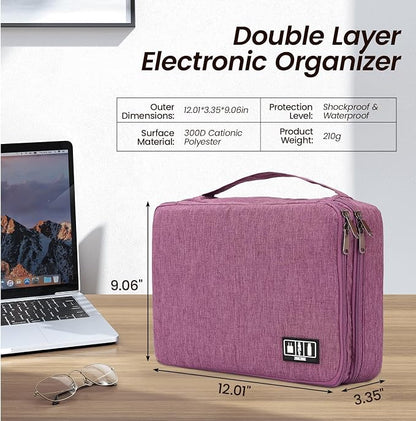 Large Electronic Organizer Travel Case, Double Layer Tech Pouch with Adjustable Dividers, Cable Organizer Bag for Charger, Power Bank, Hard Drive, Camera Gear and Travel Accessories