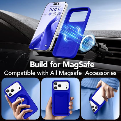 GONEZ Magnetic for iPhone 17 Pro Max Case, Compatible with MagSafe, [Screen Protector + Camera Lens Protector], Liquid Silicone Anti-Scratch Shockproof Protective Phone Case 6.9 inch, Cobalt Blue