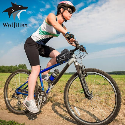 WOLFILIST Bike Bag - Waterproof Bike Frame Bag with Sun-Visor Rain Cover, Bike Phone Holder with TPU Sensitive Touch Screen, Handlebar Bag Bicycle Accessories, Large Capacity Suitable Phone Under 7"