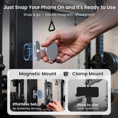 Itramax Gym Magnetic Phone Holder for MagSafe,360° Adjustable Alloy Cell Phone Stand Holder,Dual Magnet Portable Gym Workout Mount with Magnetic Ring for iPhone 17 16 15 14 13 12&Smartphones,Men/Women