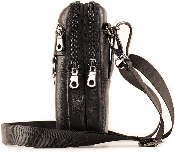 Small Mens Leather Satchel Cell Phone Holster,Vertical Belt Clip Cellphone Pouch,Purse Waist Bag Fanny Pack Compatible with Google,Zipper Phone Bag for Work,Hike