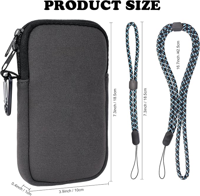 Pwsap Phone Sock, Universal Shock & Impact Resistant Neoprene Pouch with Carabiner and Lanyard Strap Sleeve Case for Hiking & Travelling Phone Bag Fits Phones up to 7 Inches, Gray, M