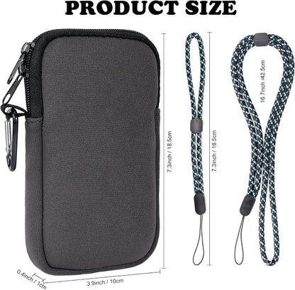 Pwsap Phone Sock, Universal Shock & Impact Resistant Neoprene Pouch with Carabiner and Lanyard Strap Sleeve Case for Hiking & Travelling Phone Bag Fits Phones up to 7 Inches, Gray, M