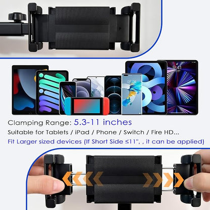 2026 Tablet Holder for Car Headrest 2 Pack [3 in 1 Sturdy Upgrade Extension Arm] 360° Rotating Adjustable for iPad/Phone Headrest Mount, for Most Tablets/Phones, Fit Larger Tablet - Black