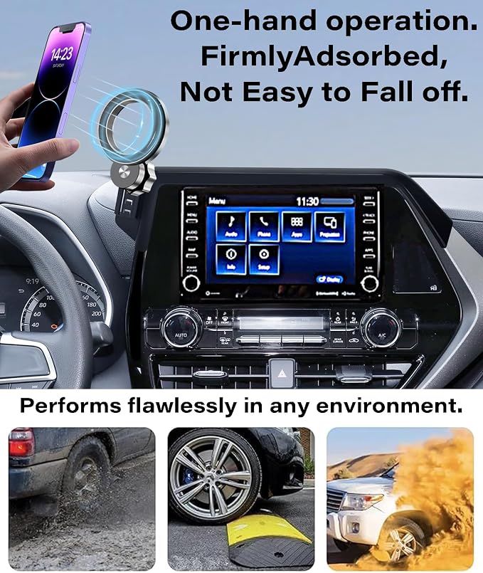 Car Phone Holder for 2020-2025 Toyota Highlander Accessories Apply to 8 Inch Touch Screen Fixed Clip Magnetic Cell Phone Mount Hands-Free 360 Degree Rotation
