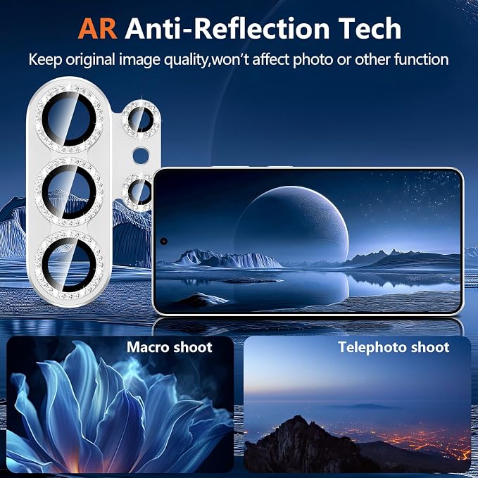 for Samsung Galaxy S26 Ultra Camera Lens Protector, Electroplated Matte Back with 9H Tempered Glass Lens Protector, [Strong Adsorption] [Case-Friendly] Metal Ring HD Lens Cover,Silvery Diamond