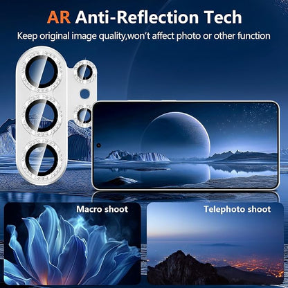 for Samsung Galaxy S26 Ultra Camera Lens Protector, Electroplated Matte Back with 9H Tempered Glass Lens Protector, [Strong Adsorption] [Case-Friendly] Metal Ring HD Lens Cover,Silvery Diamond
