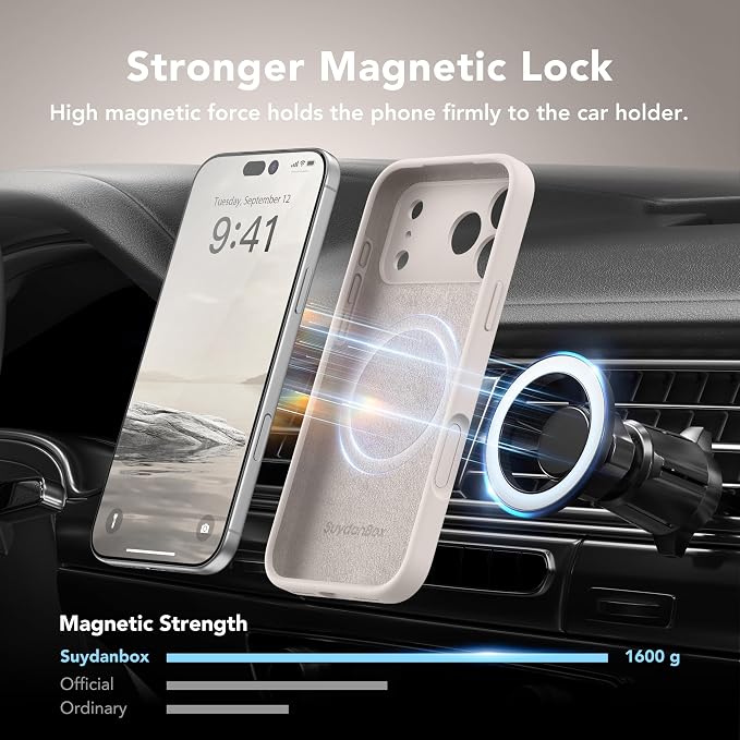 Magnetic for iPhone 17 Pro Case, Compatible with MagSafe, [Full Camera Protection][Screen Protector] Silicone Shockproof Protective Phone Case for iPhone 17 Pro 6.3", Stone